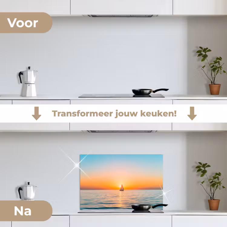 Zee - Zeilboot - Zonsondergang keuken achterwand spatscherm klein -voor_na_NL
