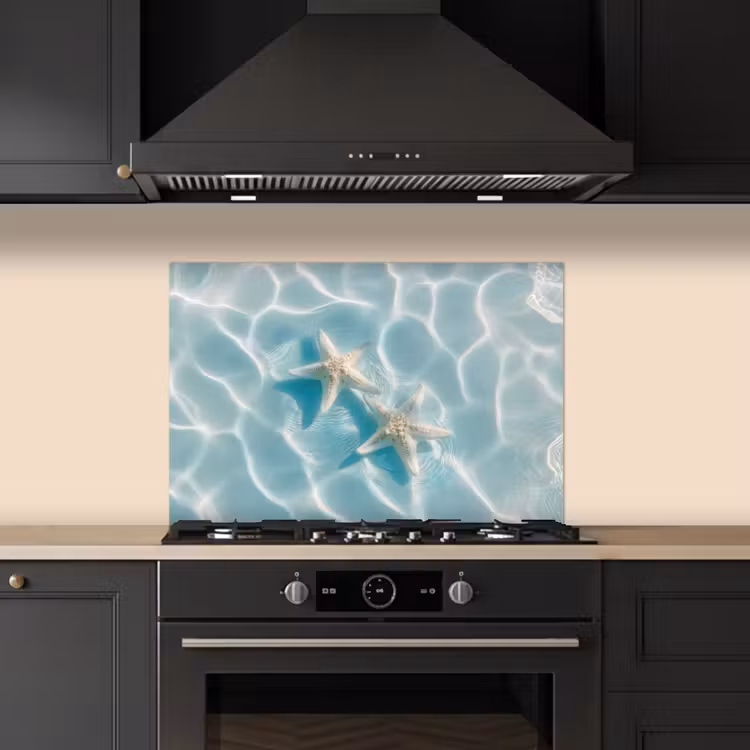 Zeesterren - Golvend water - Rustgevend keuken achterwand spatscherm klein -sfeer1