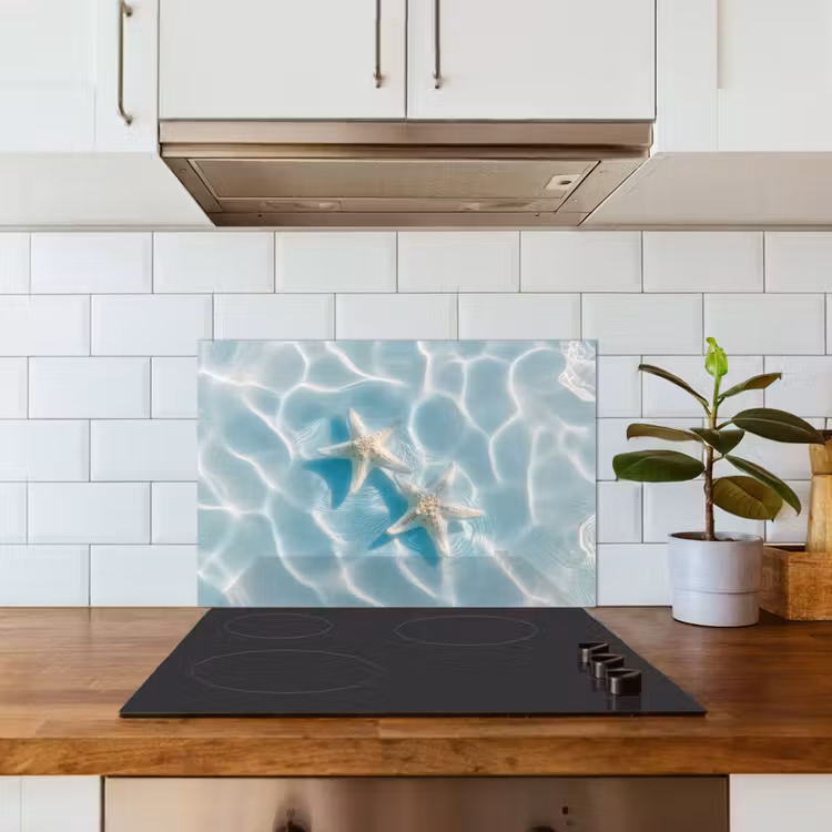 Zeesterren - Golvend water - Rustgevend keuken achterwand spatscherm klein -sfeer2
