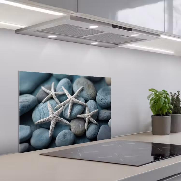 Zeesterren - Stenen - Wit keuken achterwand spatscherm klein -3d_schuin