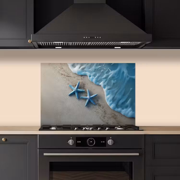 Zeesterren - Zand - Zee - Blauw keuken achterwand spatscherm klein -sfeer1