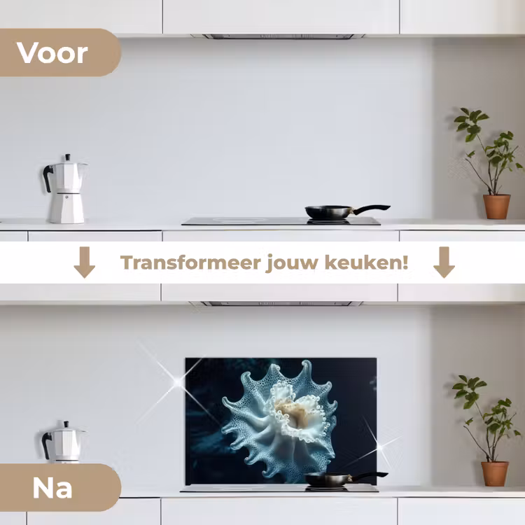 Zeewezen - Wit - Golven - Water keuken achterwand spatscherm klein -voor_na_NL