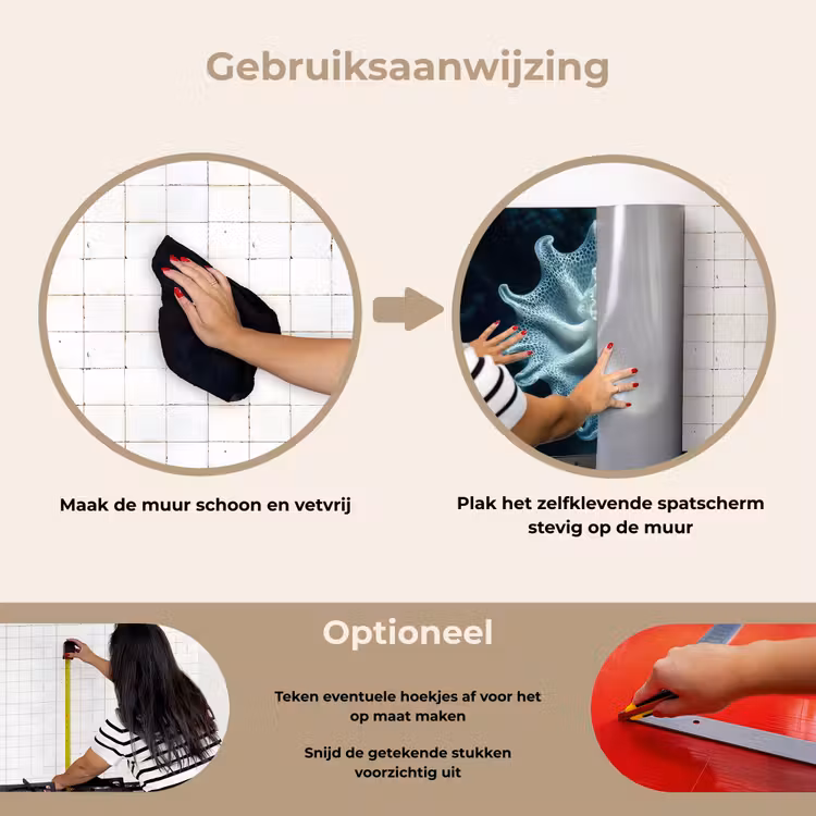 Zeewezen - Wit - Golven - Water keuken achterwand spatscherm klein -gebruiksaanwijzing_NL