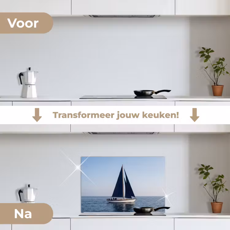 Zeilboot - Zee - Blauw keuken achterwand spatscherm klein -voor_na_NL