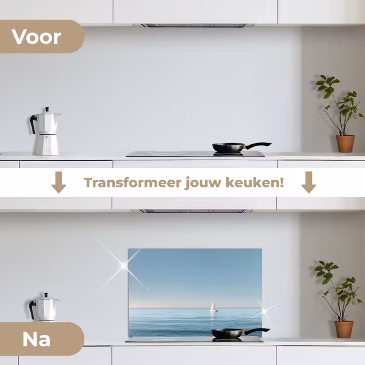 Zeilbootje - Kalme zee - Helderblauwe hemel keuken achterwand spatscherm klein -voor_na_NL