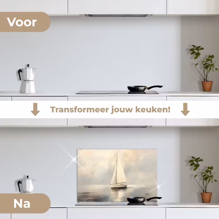 Zeilschip - Zee - Bewolkt keuken achterwand spatscherm klein -voor_na_NL
