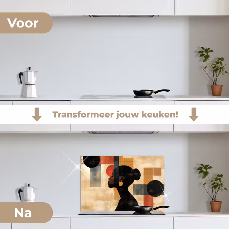 Zijaanzicht - Vrouw - Vormen keuken achterwand spatscherm klein -voor_na_NL