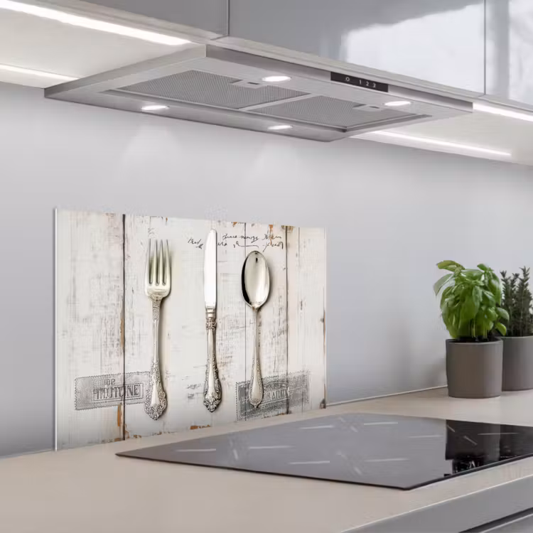 Zilver - Bestek - Hout keuken achterwand spatscherm klein -3d_schuin