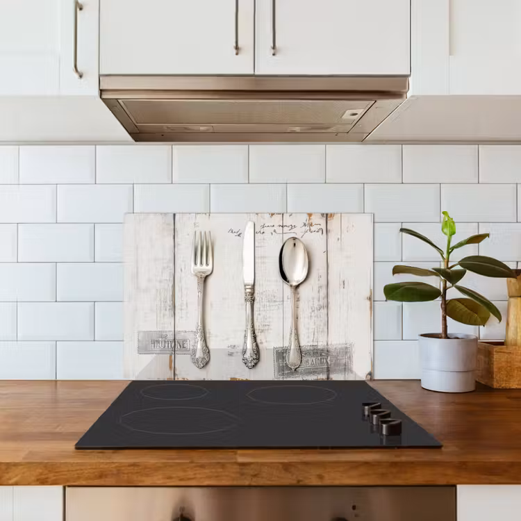Zilver - Bestek - Hout keuken achterwand spatscherm klein -sfeer2