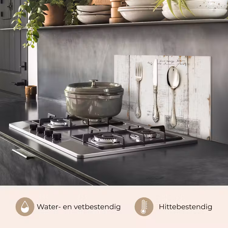 Zilver - Bestek - Hout keuken achterwand spatscherm klein -usp_NL