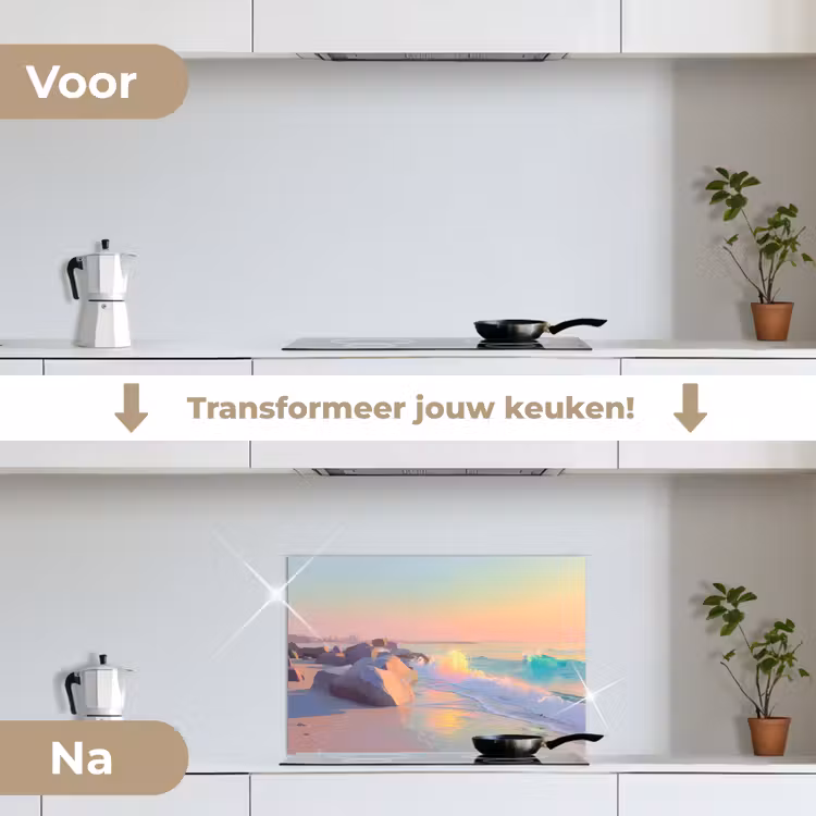 Zomerlicht - Strand - Fonkelende accenten keuken achterwand spatscherm klein -voor_na_NL