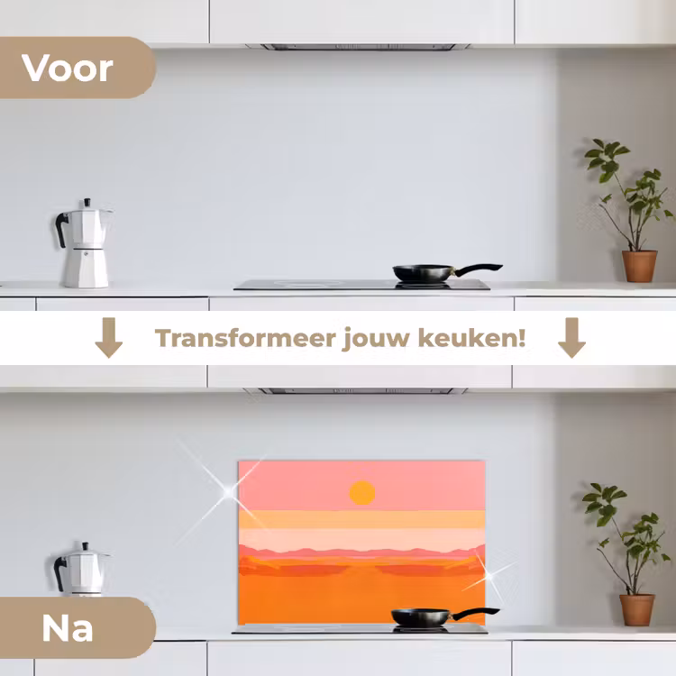 Zon - Abstract - Landschap - Oranje keuken achterwand spatscherm klein -voor_na_NL