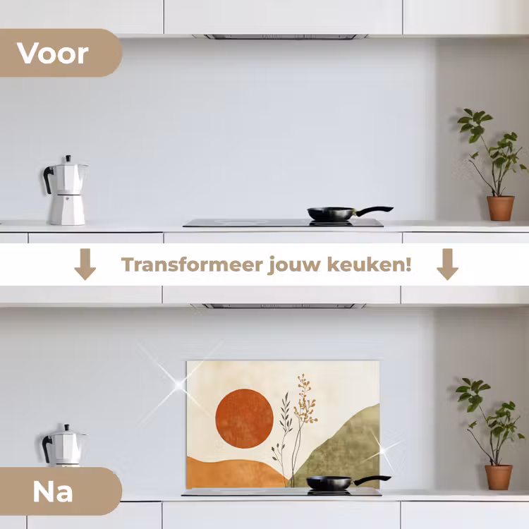 Zon - Abstract - Takken - Oranje keuken achterwand spatscherm klein -voor_na_NL