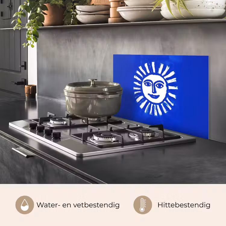 Zon - Gezicht - Penseelstructuur - Blauw keuken achterwand spatscherm klein -usp_NL