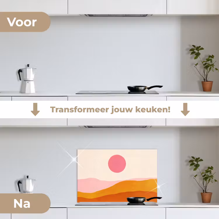 Zon - Heuvels - Abstract - Roze keuken achterwand spatscherm klein -voor_na_NL