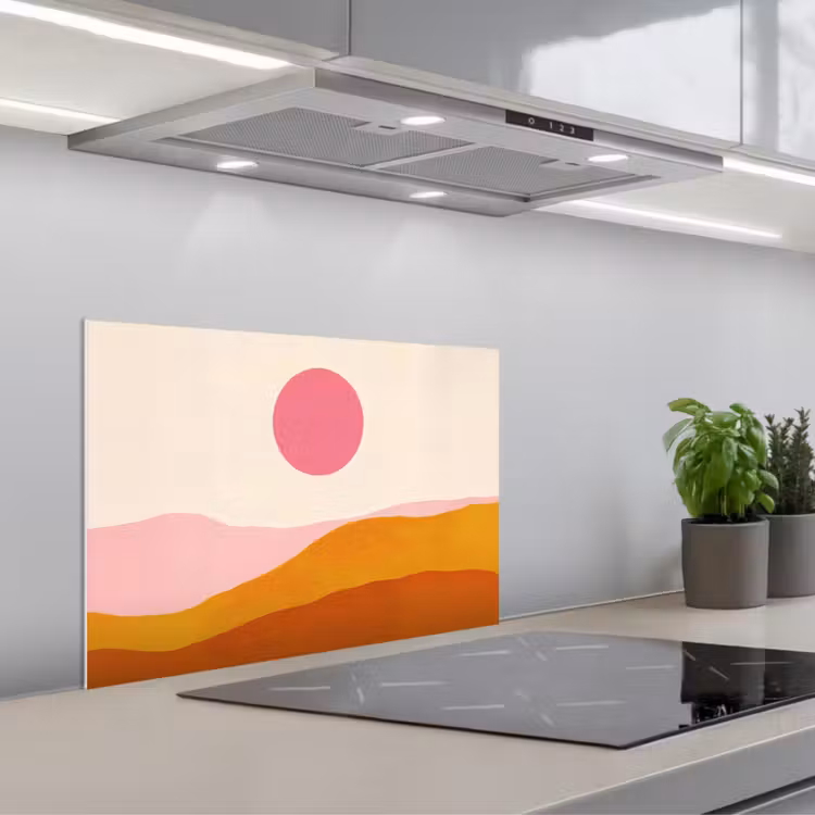 Zon - Heuvels - Abstract - Roze keuken achterwand spatscherm klein -3d_schuin
