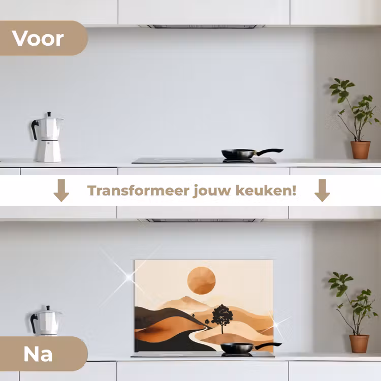 Zon - Heuvels - Boom - Abstract keuken achterwand spatscherm klein -voor_na_NL