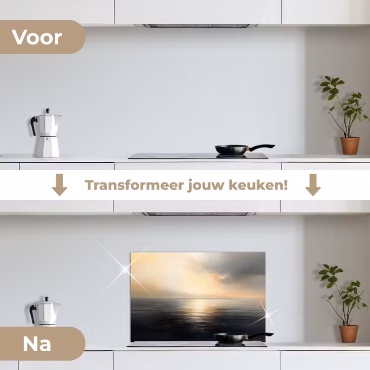 Zon - Horizon - Zee keuken achterwand spatscherm klein -voor_na_NL