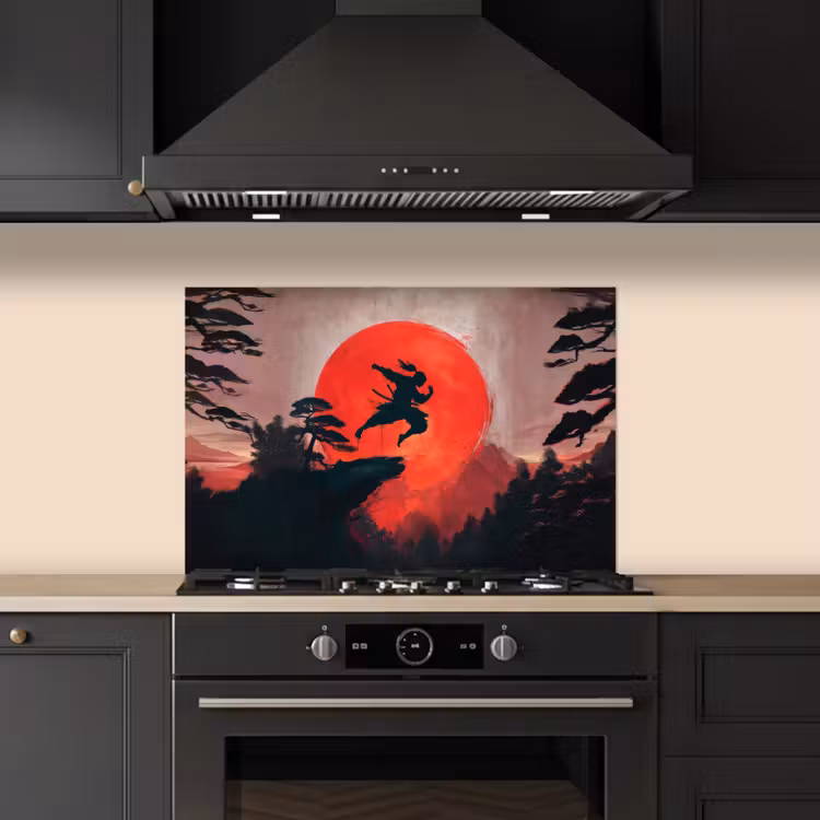 Zon - Krijger - Bomen - Bergen keuken achterwand spatscherm klein -sfeer1