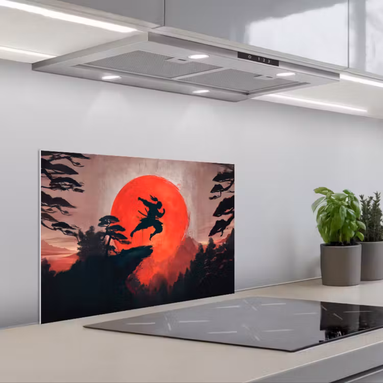 Zon - Krijger - Bomen - Bergen keuken achterwand spatscherm klein -3d_schuin