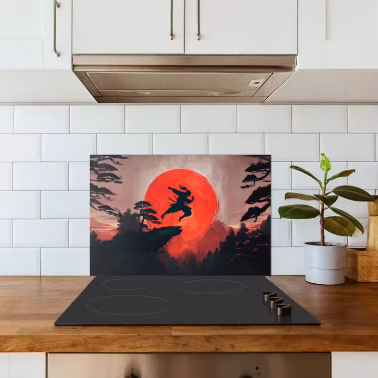 Zon - Krijger - Bomen - Bergen keuken achterwand spatscherm klein -sfeer2