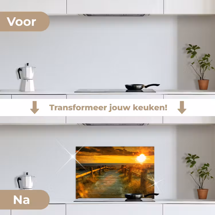 Zon - Strand - Duin - Horizon - Gras - Pad - Oranje keuken achterwand spatscherm klein -voor_na_NL