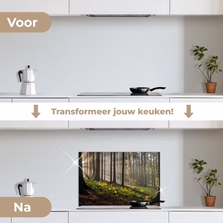 Zon - Takken - Bomen - Bos - Natuur keuken achterwand spatscherm klein -voor_na_NL