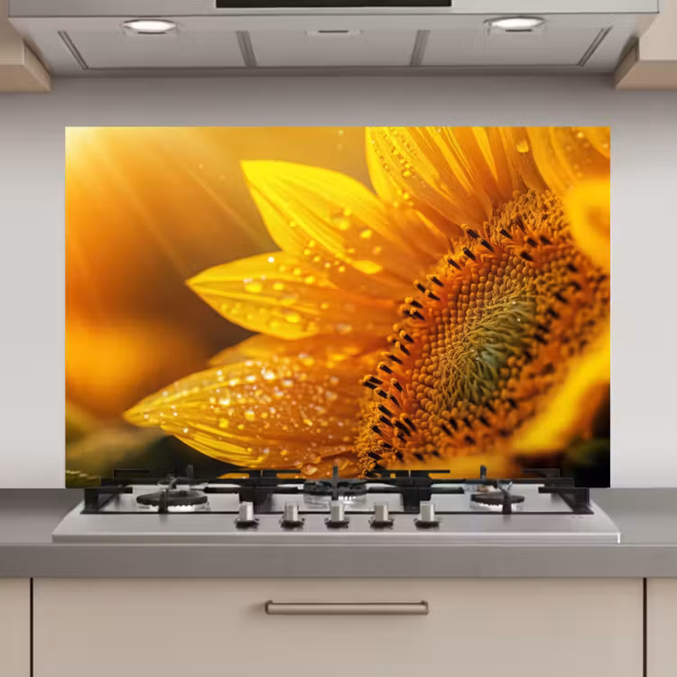 Zonnebloem - Dauwdruppels - Geel - Zonlicht keuken achterwand spatscherm klein -3d_website
