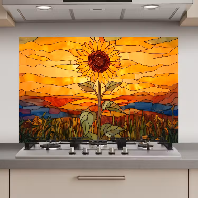 Zonnebloem - Mozaïek - Zonsondergang - Geel keuken achterwand spatscherm klein -3d_website