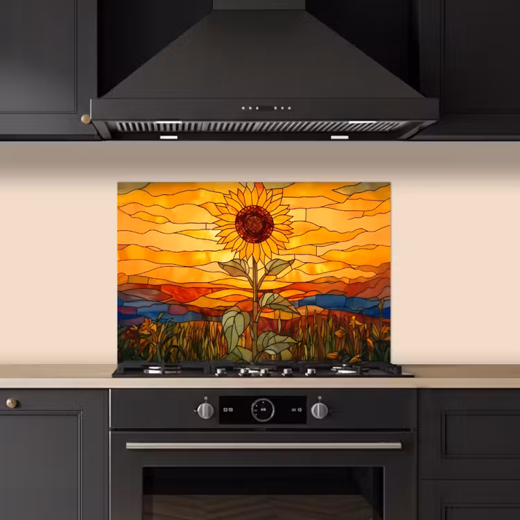 Zonnebloem - Mozaïek - Zonsondergang - Geel keuken achterwand spatscherm klein -sfeer1