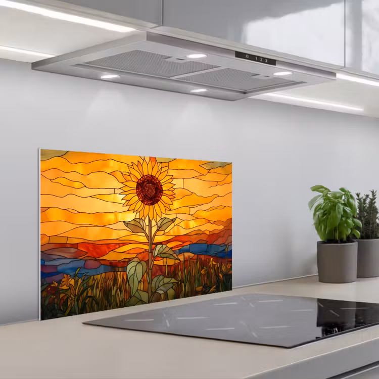 Zonnebloem - Mozaïek - Zonsondergang - Geel keuken achterwand spatscherm klein -3d_schuin
