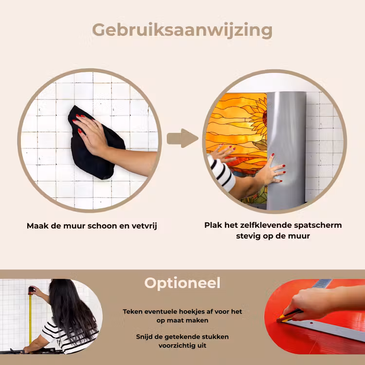 Zonnebloem - Mozaïek - Zonsondergang - Geel keuken achterwand spatscherm klein -gebruiksaanwijzing_NL