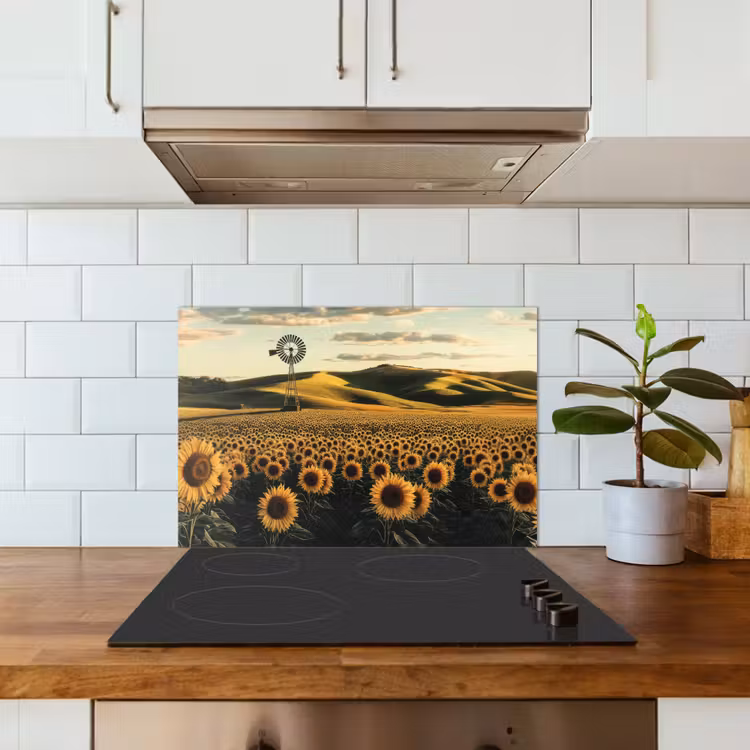 Zonnebloem - Veld - Windmolen keuken achterwand spatscherm klein -sfeer2