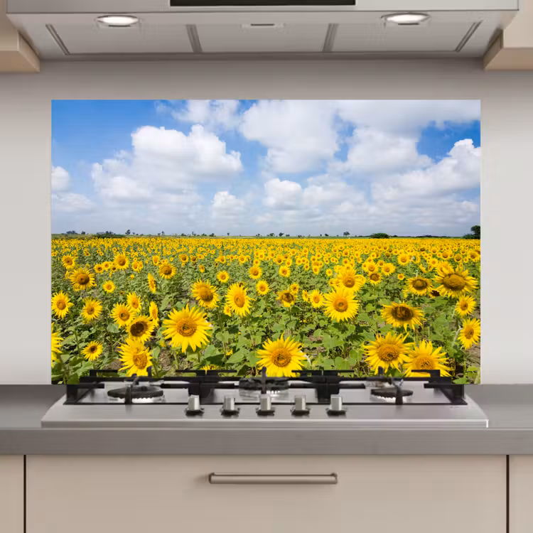 Zonnebloemen - Bloemen - Wolken - Natuur - Geel - Landschap keuken achterwand spatscherm klein -3d_website