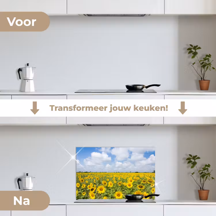 Zonnebloemen - Bloemen - Wolken - Natuur - Geel - Landschap keuken achterwand spatscherm klein -voor_na_NL
