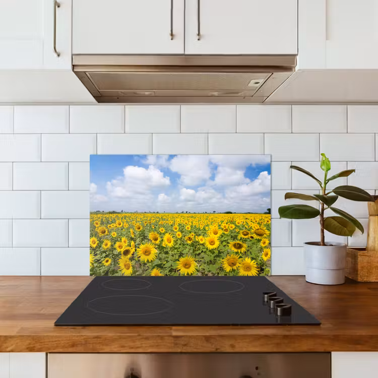 Zonnebloemen - Bloemen - Wolken - Natuur - Geel - Landschap keuken achterwand spatscherm klein -sfeer2
