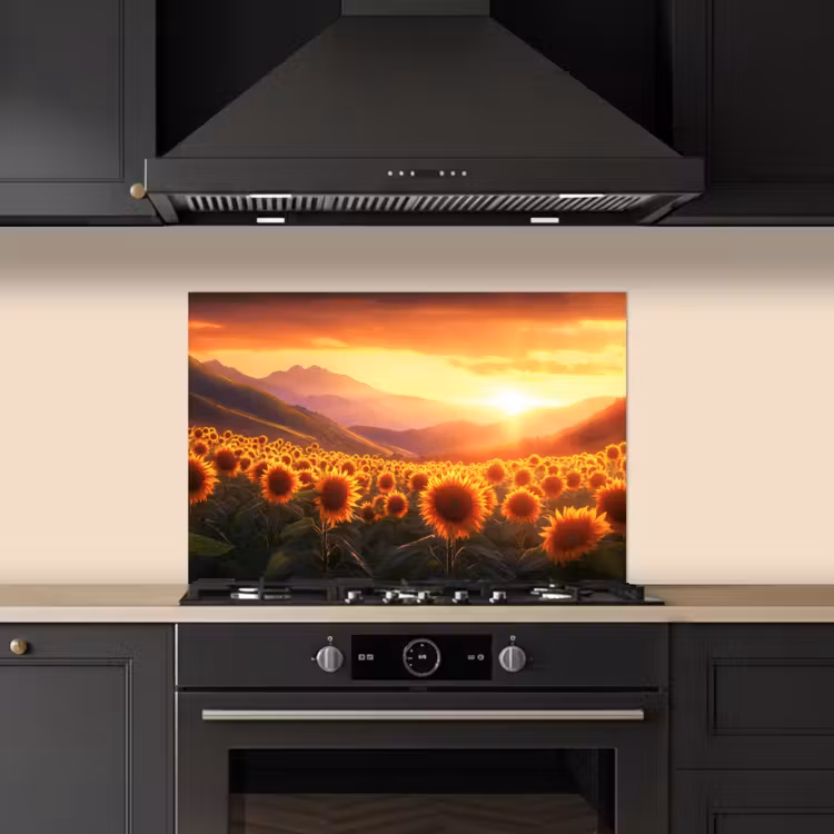 Zonnebloemen - Zonsondergang - Landschap keuken achterwand spatscherm klein -sfeer1