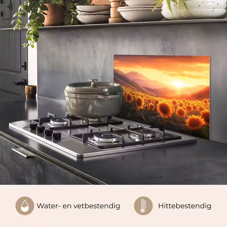 Zonnebloemen - Zonsondergang - Landschap keuken achterwand spatscherm klein -usp_NL