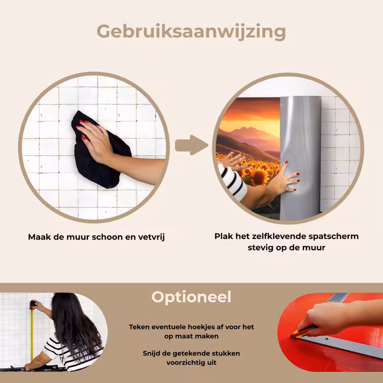 Zonnebloemen - Zonsondergang - Landschap keuken achterwand spatscherm klein -gebruiksaanwijzing_NL