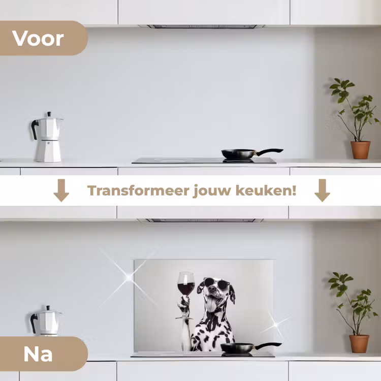 Zonnebril - Dalmatiër - Wijnglas - Tong keuken achterwand spatscherm klein -voor_na_NL