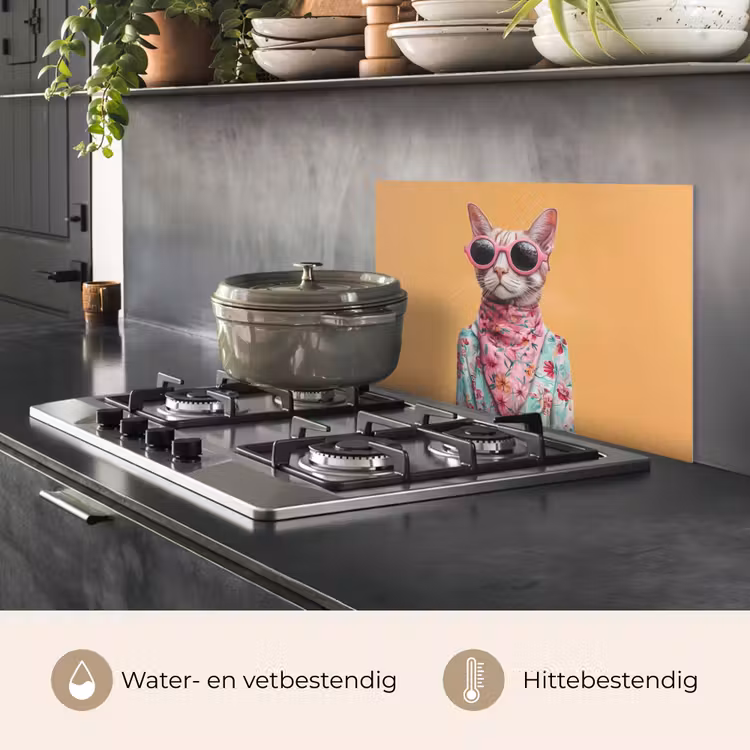 Zonnebril - Kat - Sjaal - Bloemen keuken achterwand spatscherm klein -usp_NL