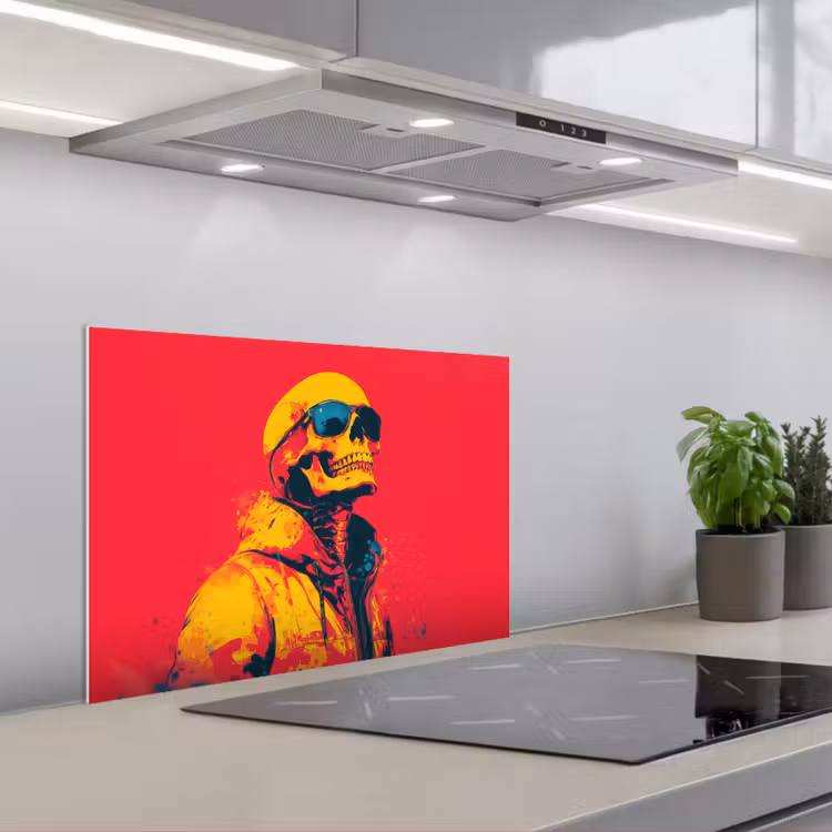 Zonnebril - Schedel - Jas - Rood keuken achterwand spatscherm klein -3d_schuin
