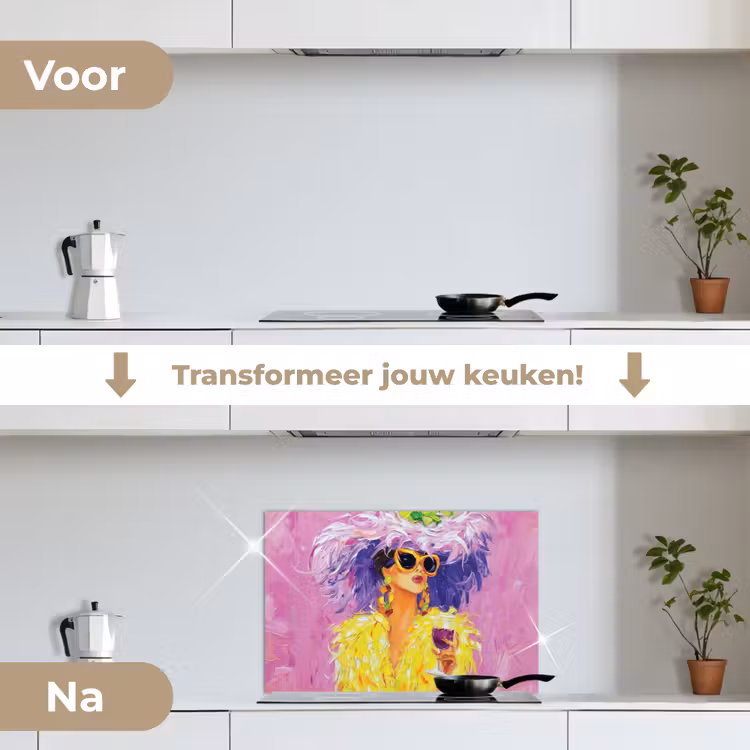 Zonnebril - Vrouw - Jas - Veren keuken achterwand spatscherm klein -voor_na_NL