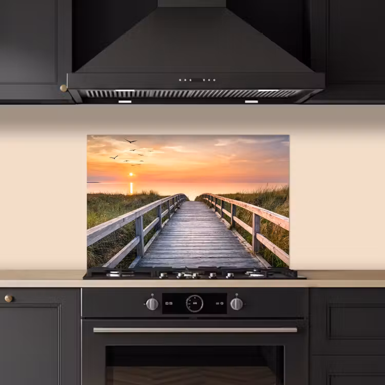 Zonsonderang - Zee - Pad - Gras - Duin - Vogels keuken achterwand spatscherm klein -sfeer1