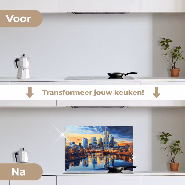 Zonsondergang Frankfurt - Stad - Skyline - Water keuken achterwand spatscherm klein -voor_na_NL
