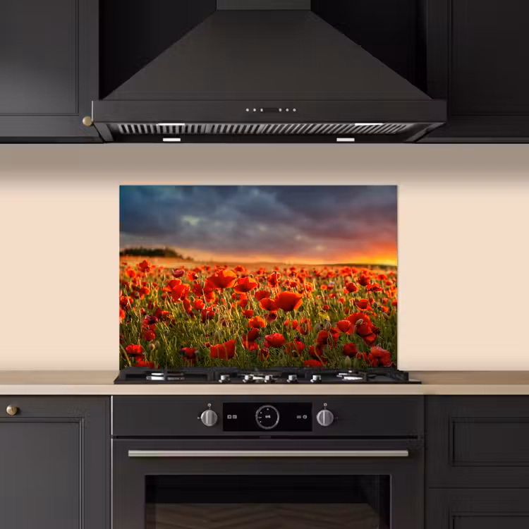 Zonsondergang - Klaprozen - Rood - Bloemen - Veld - Natuur keuken achterwand spatscherm klein -sfeer1