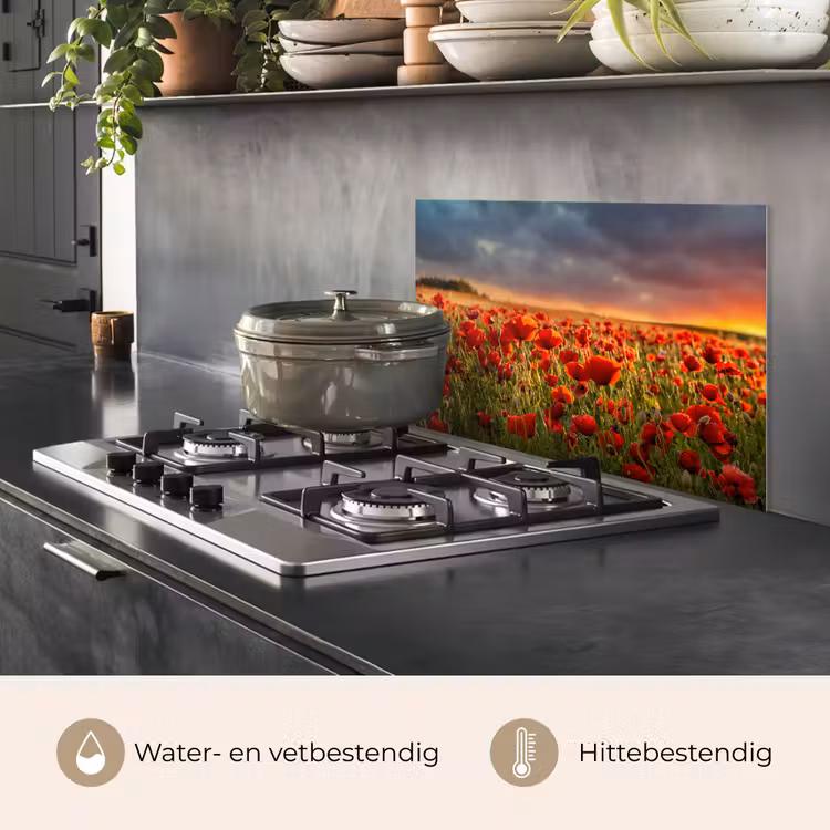 Zonsondergang - Klaprozen - Rood - Bloemen - Veld - Natuur keuken achterwand spatscherm klein -usp_NL