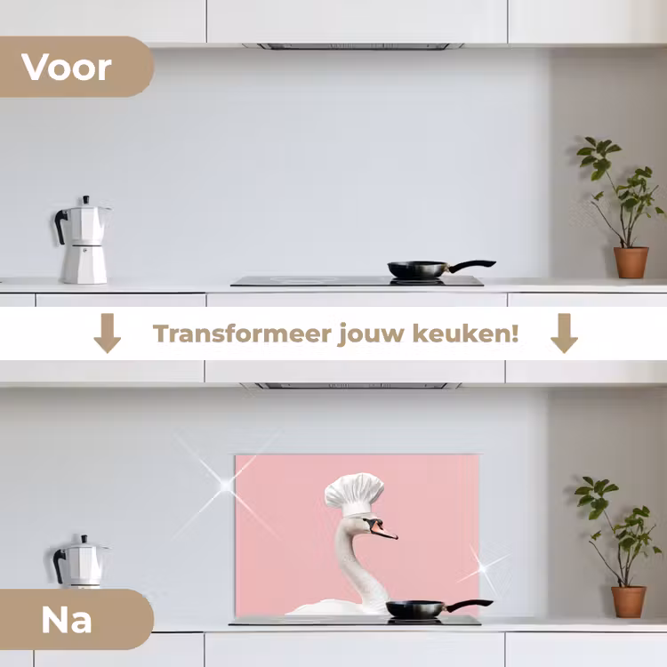 Zwaan - Koksmuts - Mooi - Klassiek keuken achterwand spatscherm klein -voor_na_NL