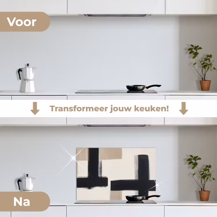Zwart - Abstract - Japandi keuken achterwand spatscherm klein -voor_na_NL