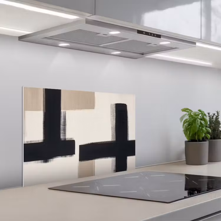 Zwart - Abstract - Japandi keuken achterwand spatscherm klein -3d_schuin